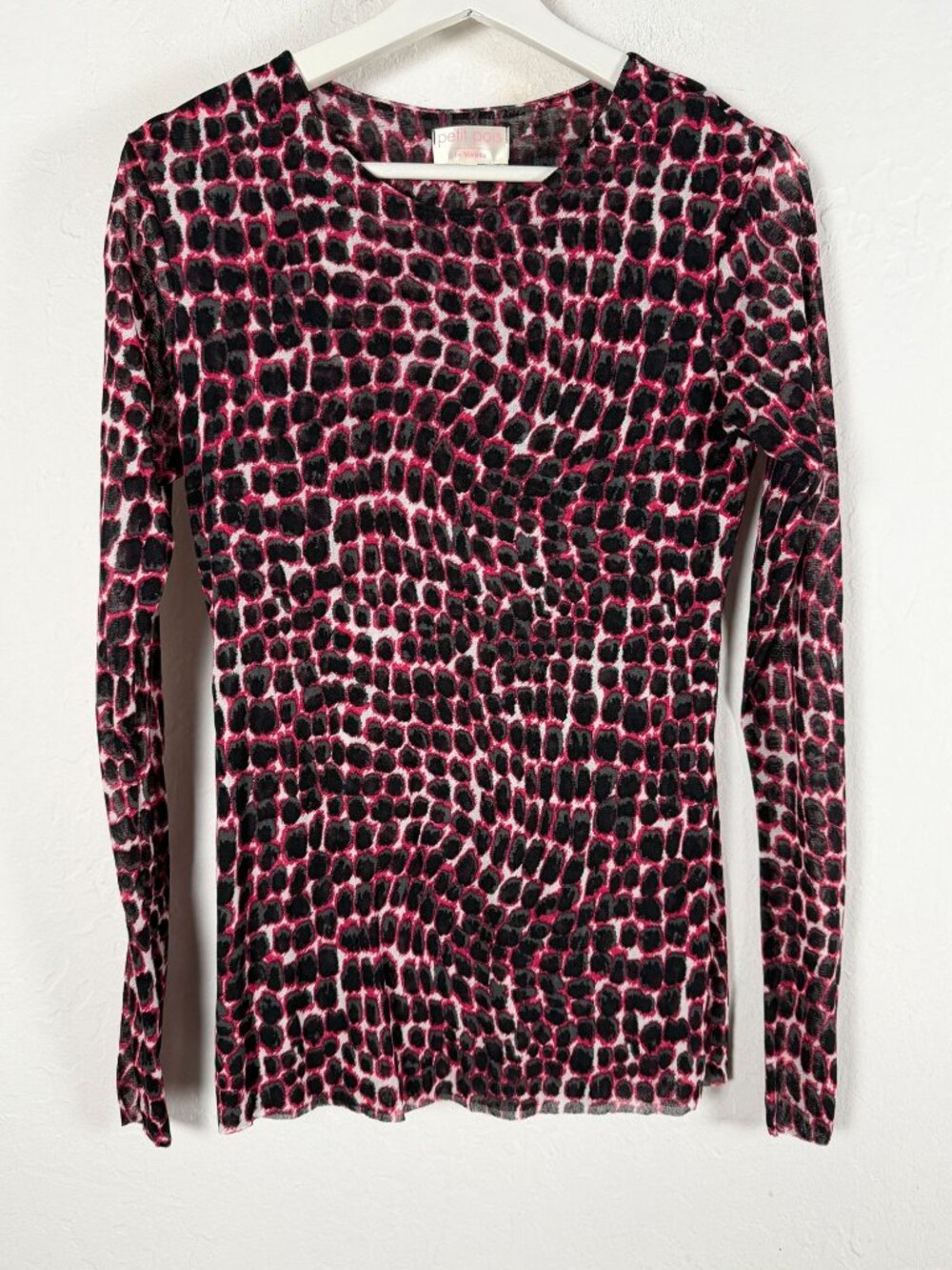 Petit Pois Viviana Mesh Top Pink Black Reptile Animal Print Long Sleeve Medium